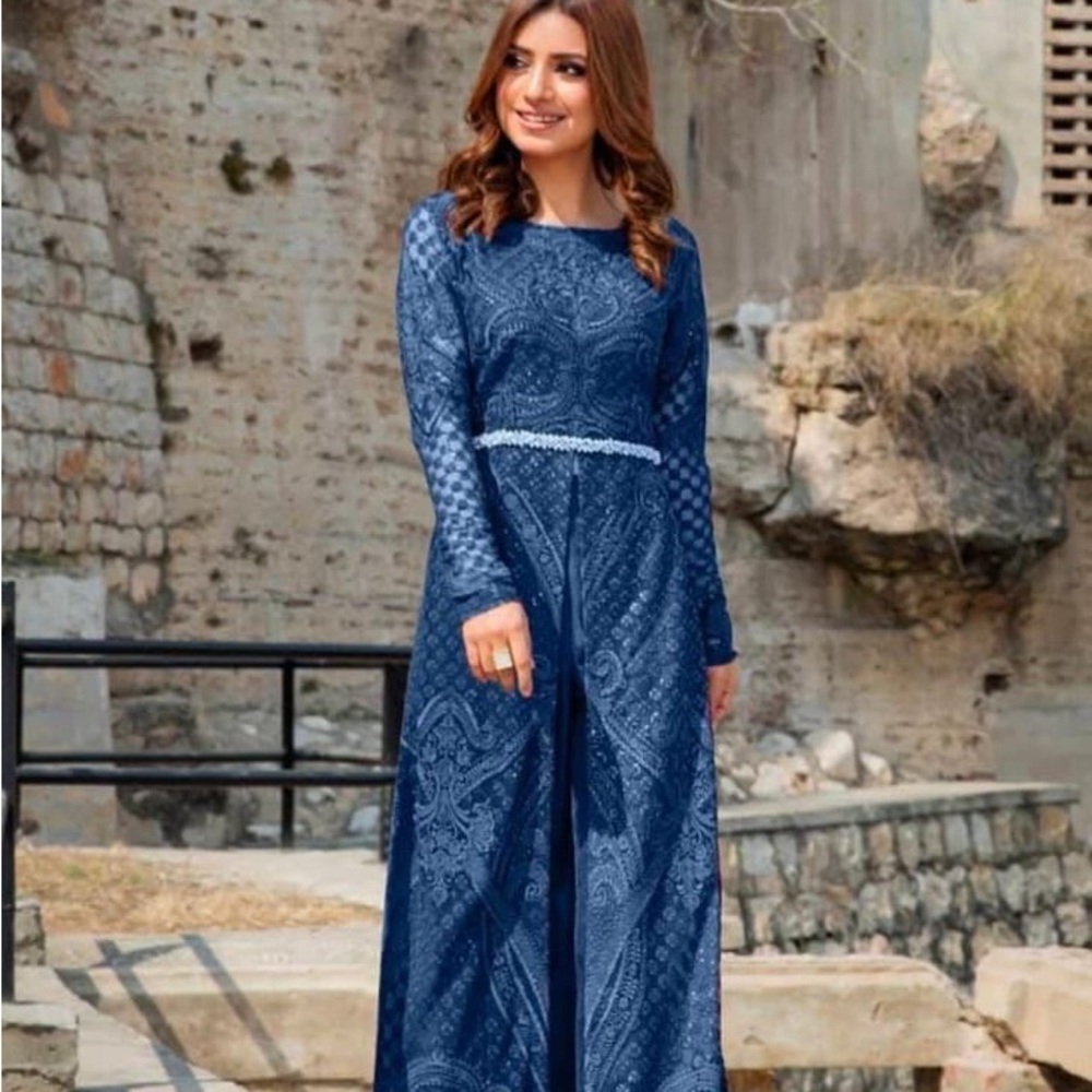 Threads and Motifs Elegant Blue Long Dress (small)